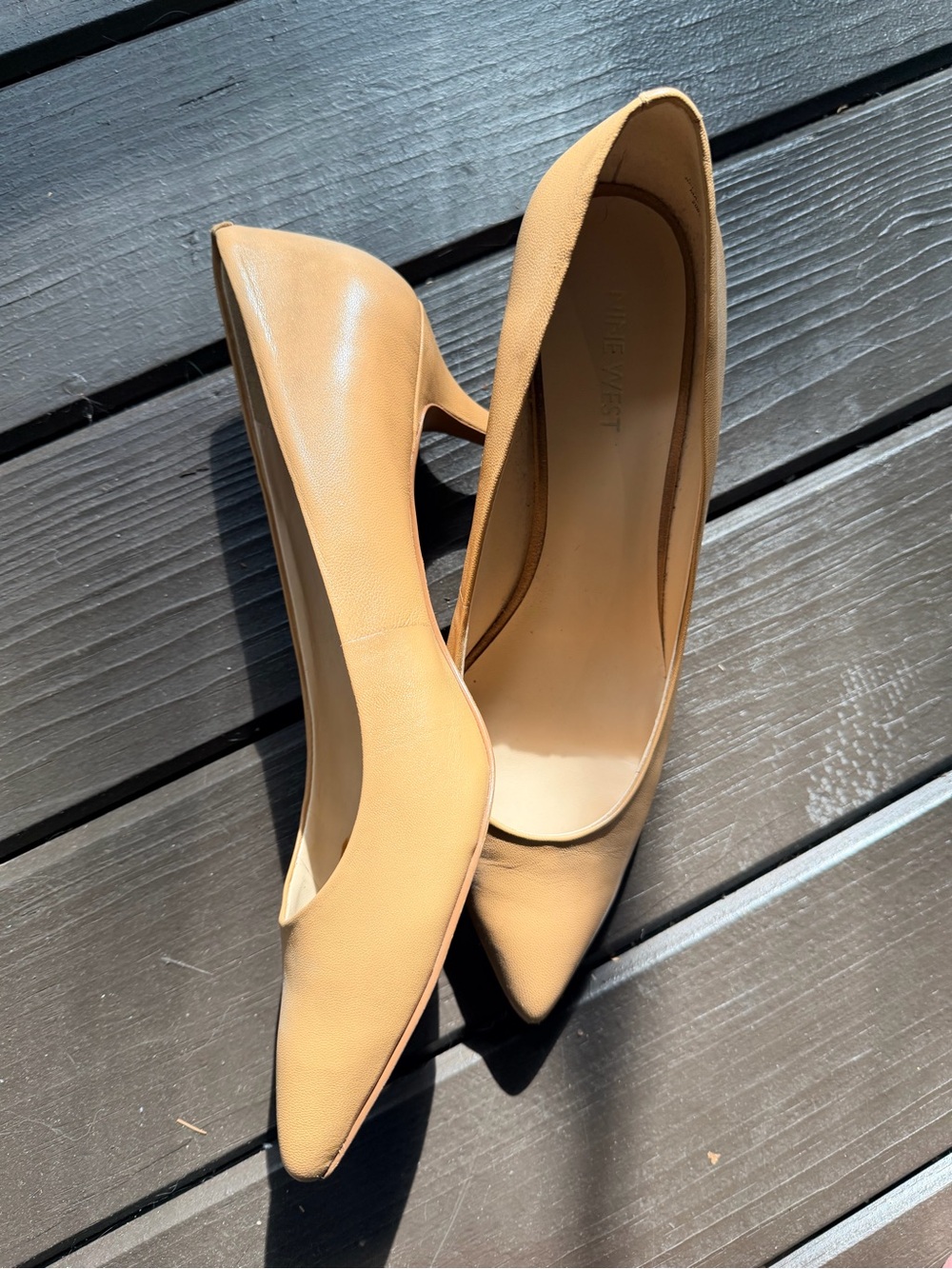 Nine West Tan Pointed-Toe Leather Heels